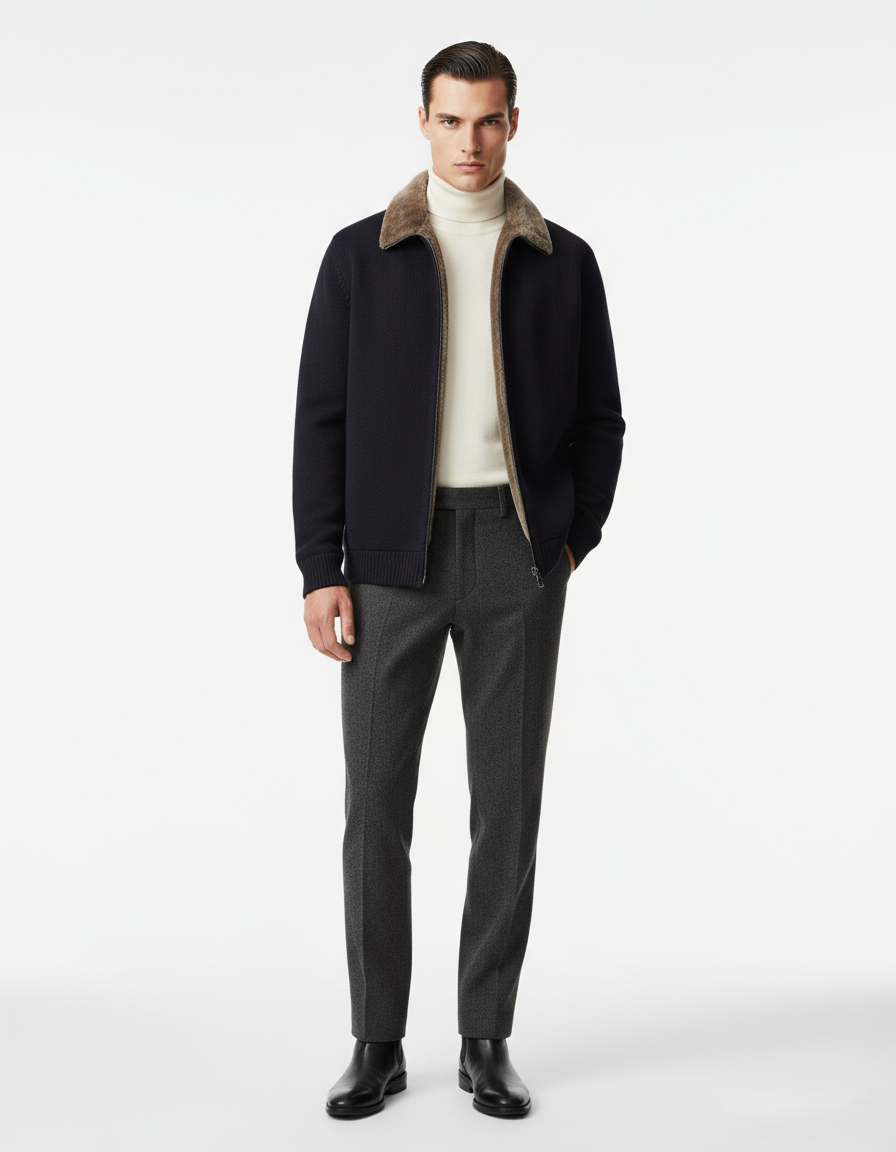 Merino Fur Lined Wool Cardigan