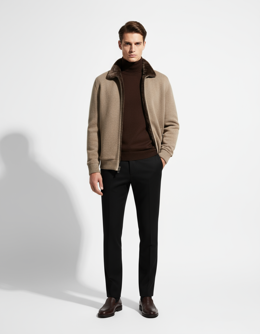 Merino Fur Lined Wool Cardigan