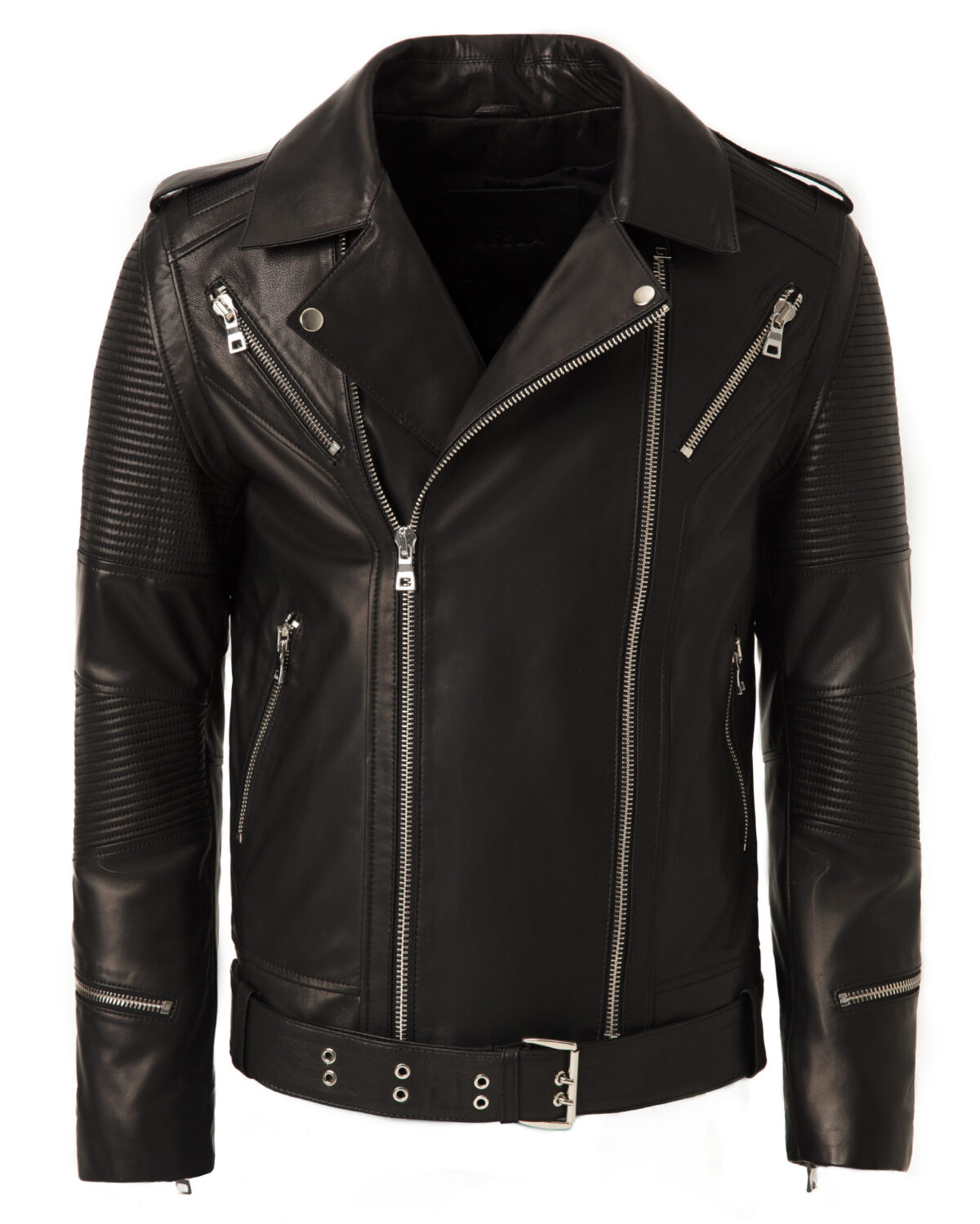 Men’s Biker Leather Jacket With Belt