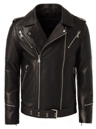 Men’s Biker Leather Jacket With Belt