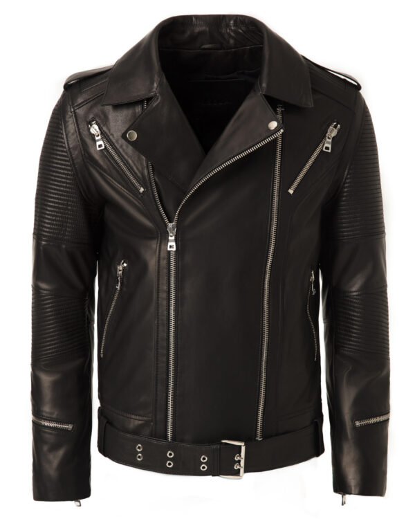 Men’s Biker Leather Jacket With Belt