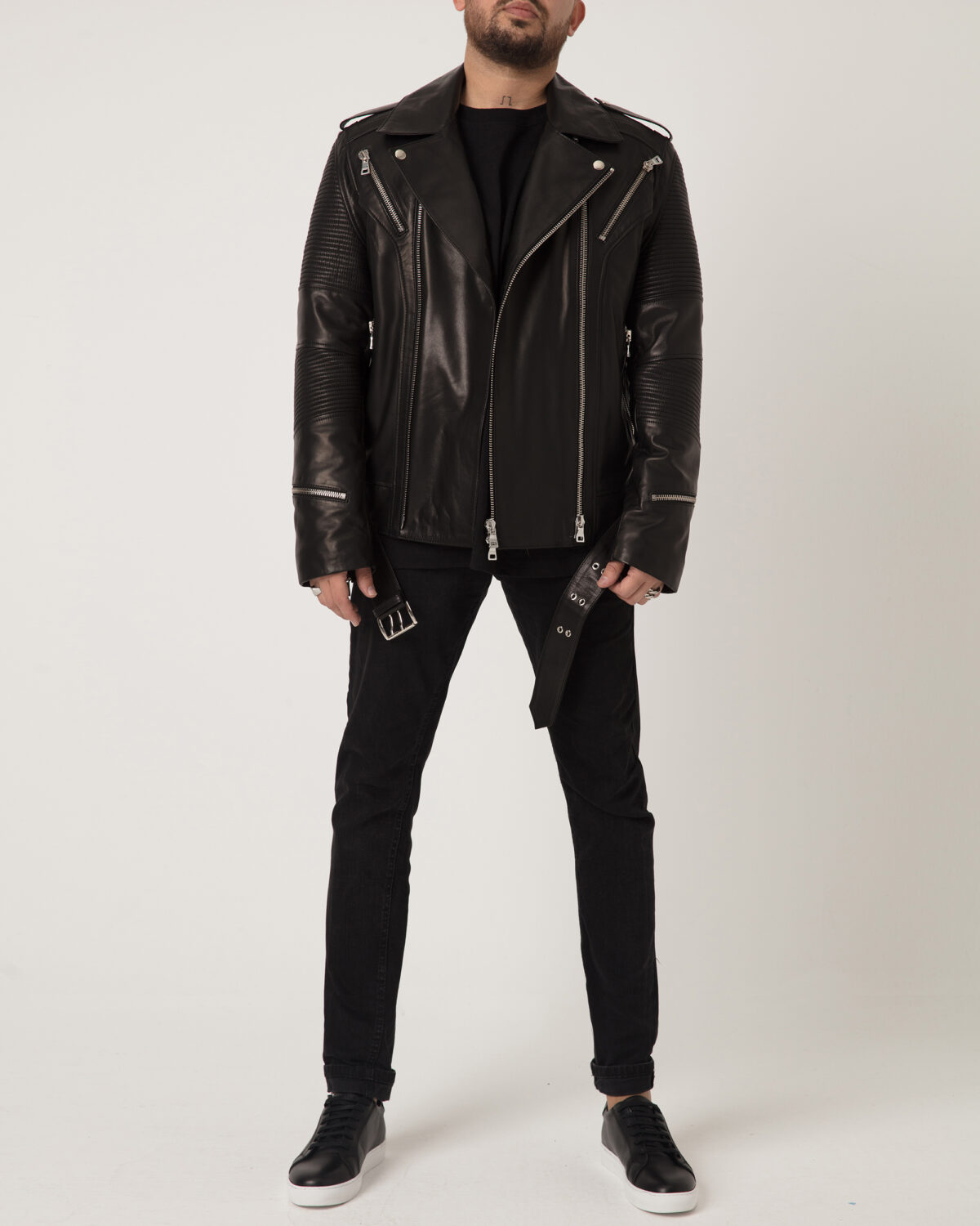 Men’s Biker Leather Jacket With Belt