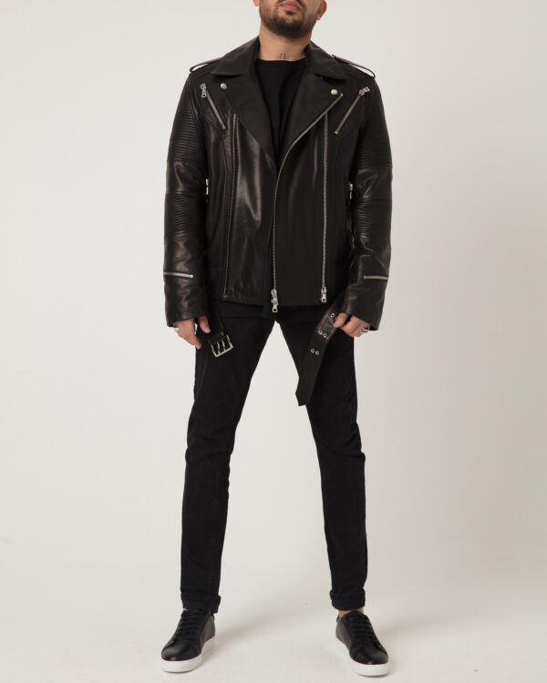 Men’s Biker Leather Jacket With Belt