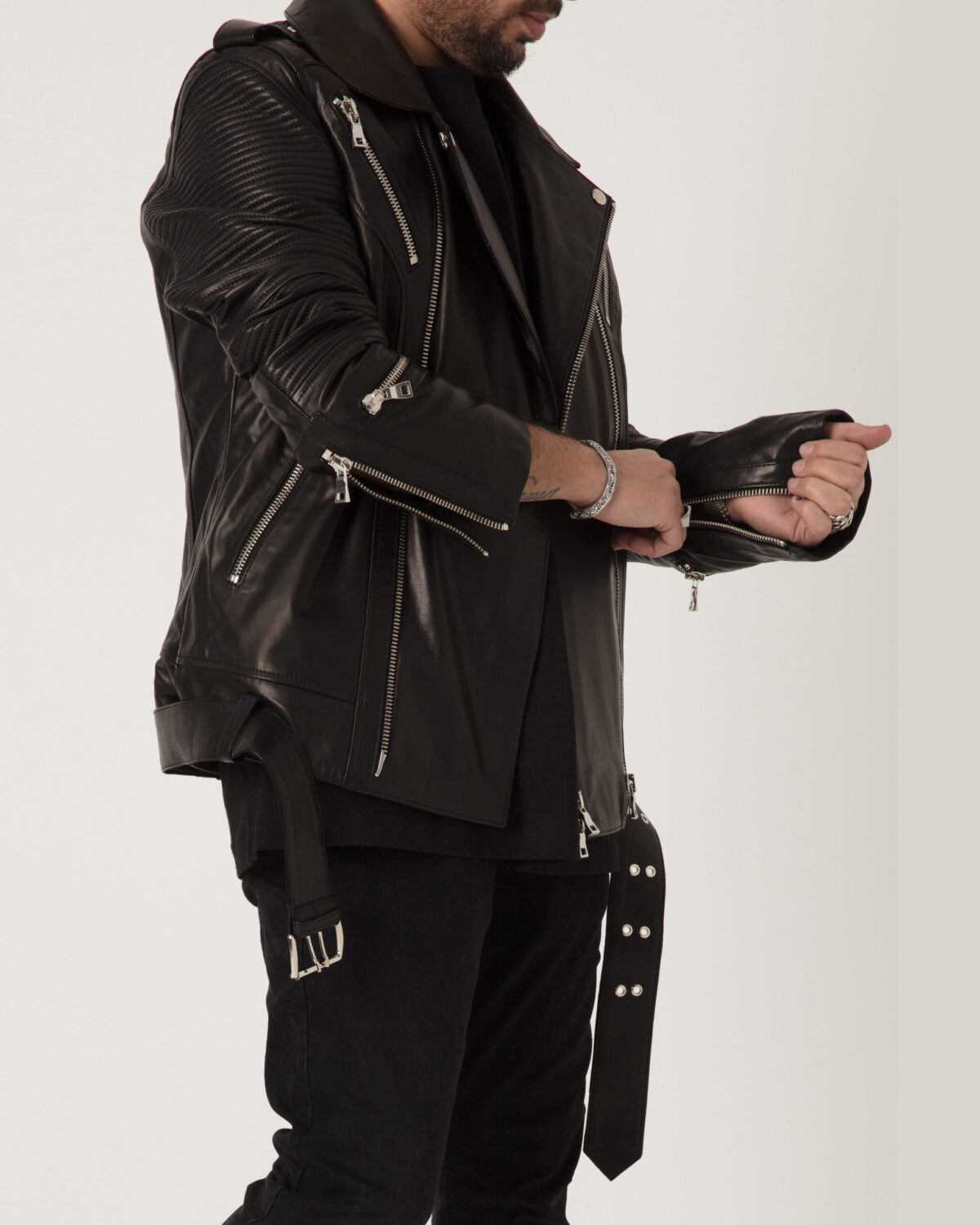 Men’s Biker Leather Jacket With Belt