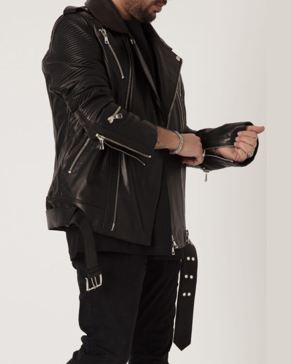 Men’s Biker Leather Jacket With Belt