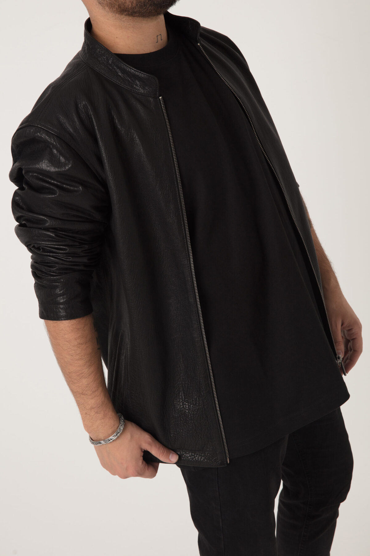 Textured Lambskin Leather Moto Jacket
