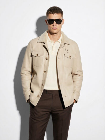 Men’s Shearling Fur Coat – Sand Beige