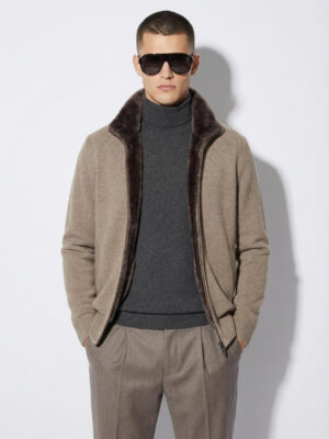 Merino Fur Lined Wool Cardigan