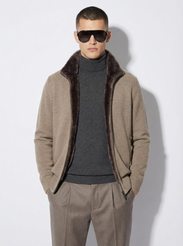 Merino Fur Lined Wool Cardigan