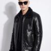 Python Leather Black Shearling Aviator Fur Jacket