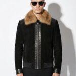 Sable Fur Collar Mouton Fur Lining Suede Jacket