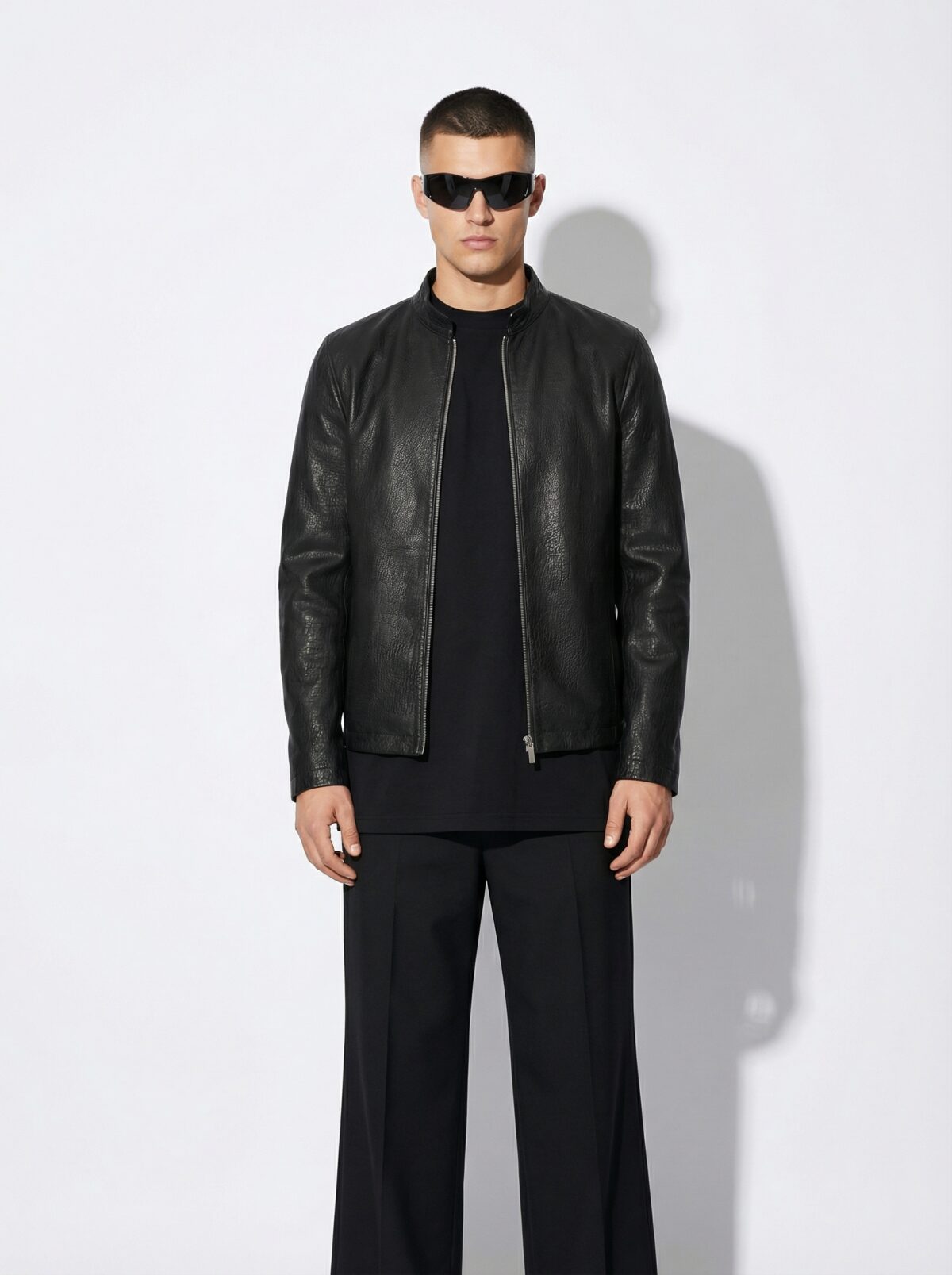 Textured Lambskin Leather Moto Jacket