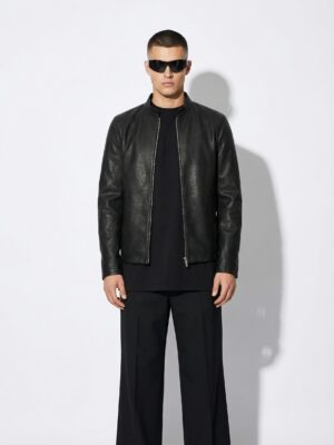 Textured Lambskin Leather Moto Jacket