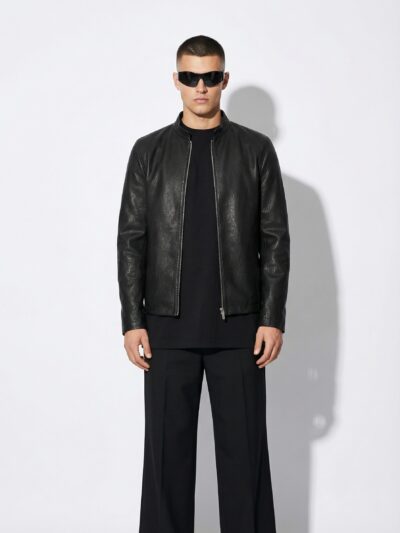Textured Lambskin Leather Moto Jacket