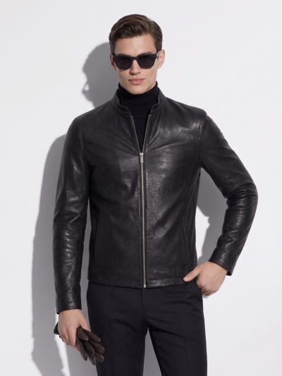 Textured Lambskin Leather Moto Jacket