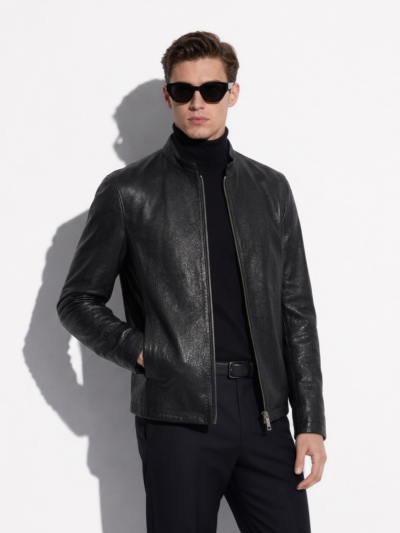 Textured Lambskin Leather Moto Jacket