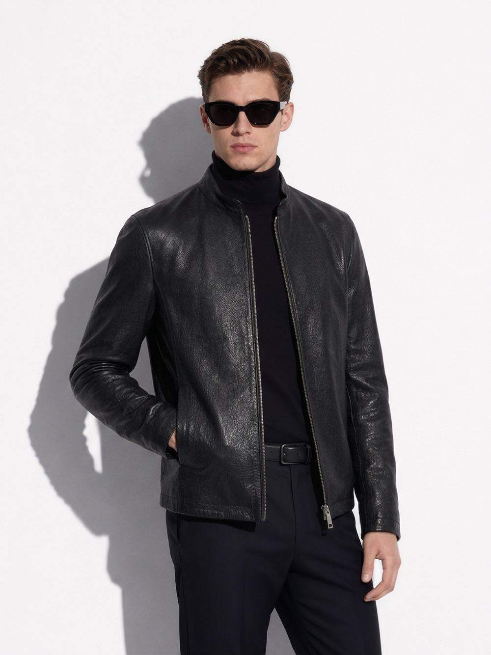 Textured Lambskin Leather Moto Jacket