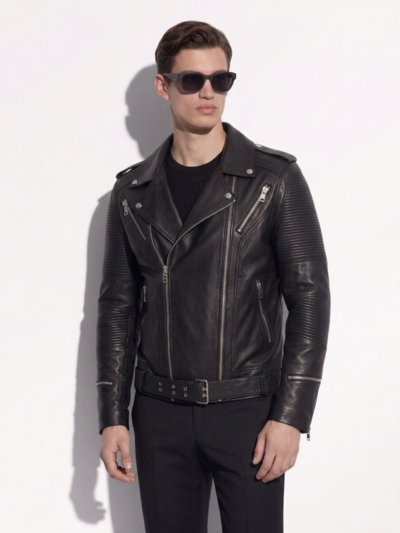 Men’s Biker Leather Jacket With Belt