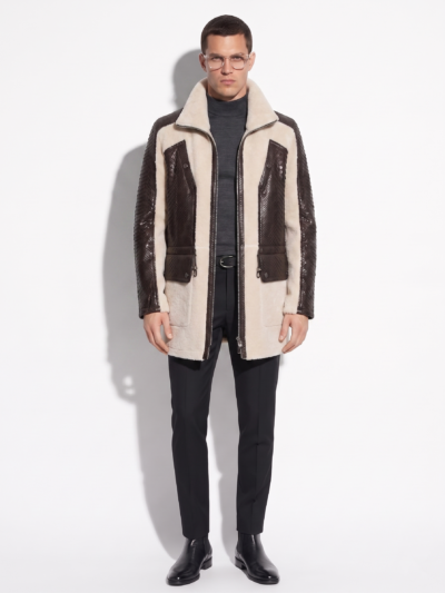 Men Fur Coat With Python Leather Trim