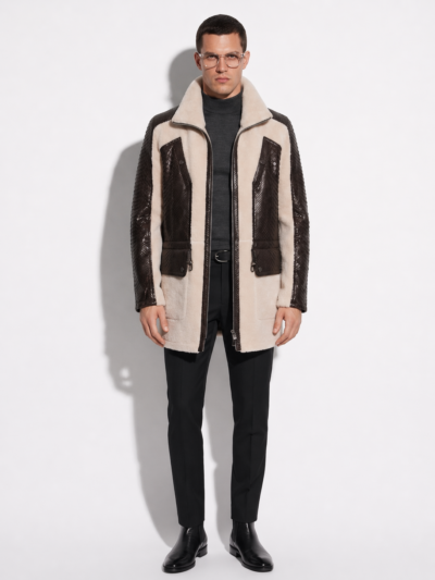 Shearling Coat with Python Trim