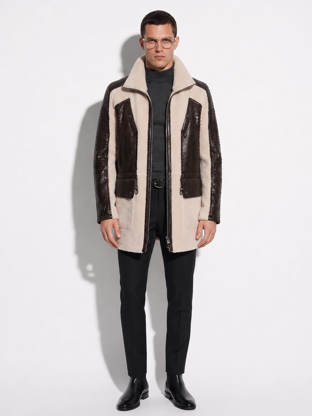 Shearling Coat with Python Trim