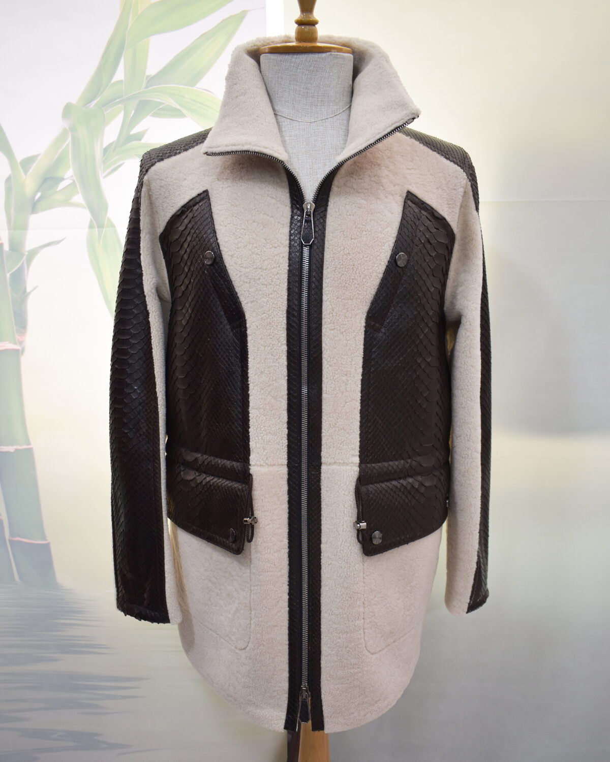 Men Fur Coat With Python Leather Trim