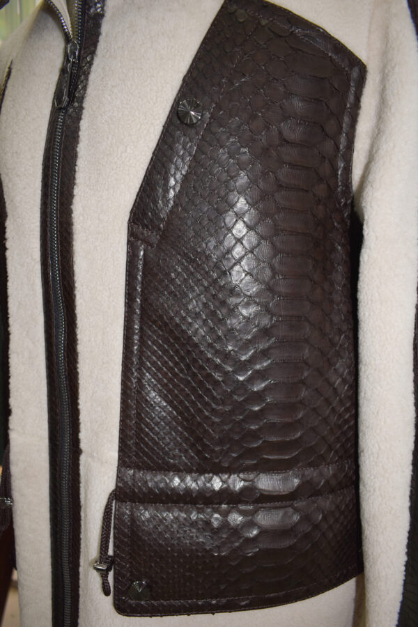 Men Fur Coat With Python Leather Trim
