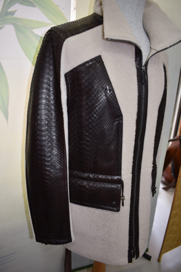 Men Fur Coat With Python Leather Trim