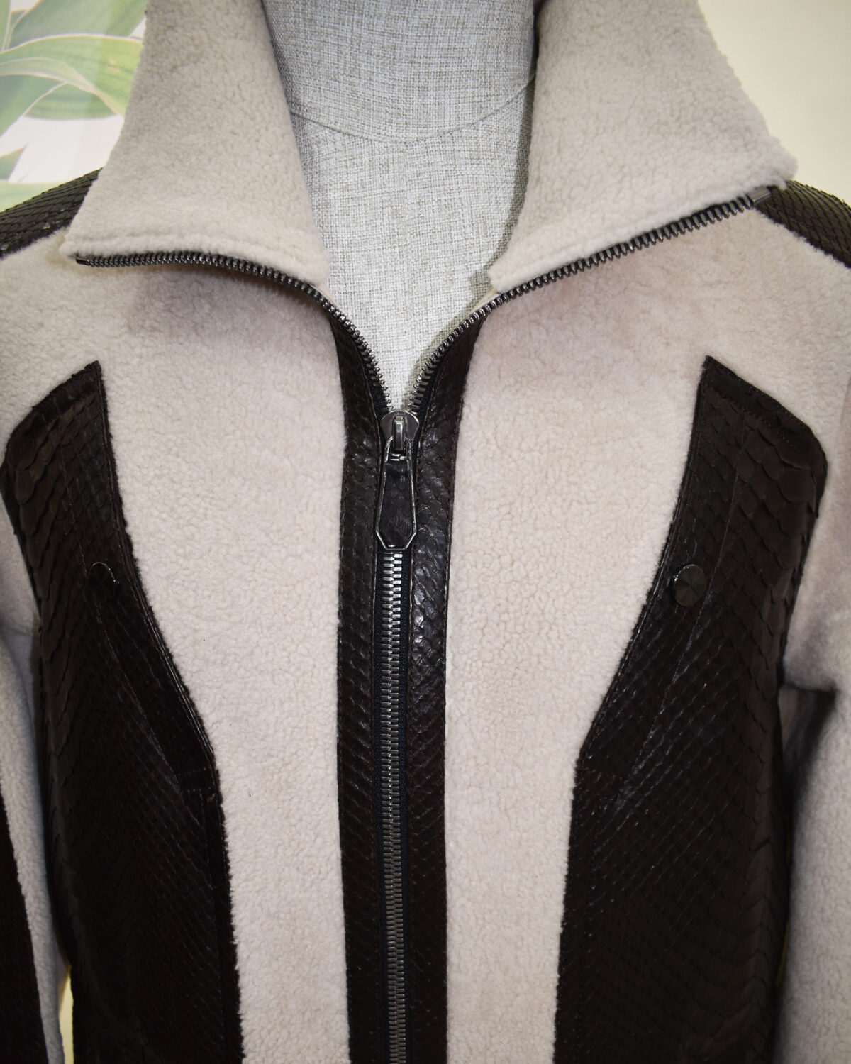 Men Fur Coat With Python Leather Trim