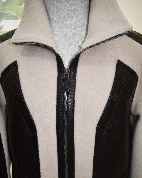 Men Fur Coat With Python Leather Trim
