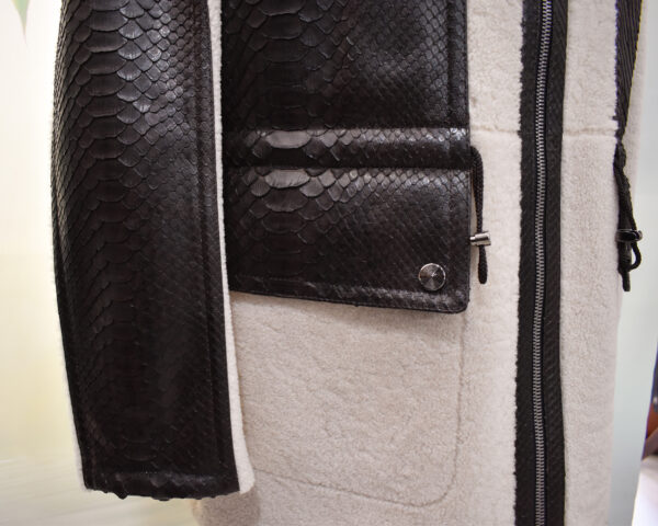 Men Fur Coat With Python Leather Trim