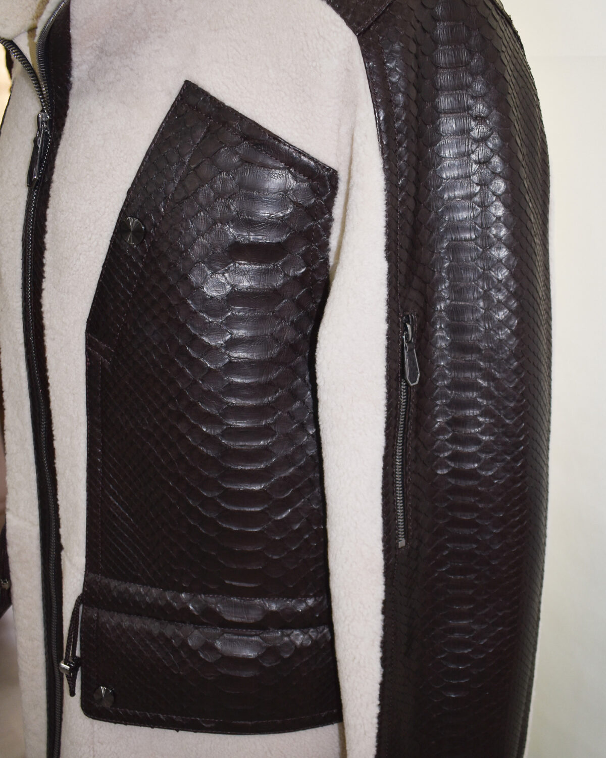 Men Fur Coat With Python Leather Trim