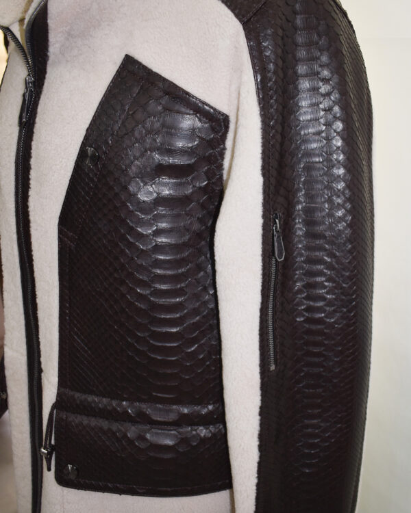 Men Fur Coat With Python Leather Trim