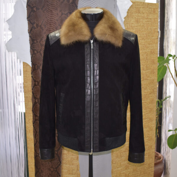 Sable Fur Collar Mouton Fur Lining Suede Jacket
