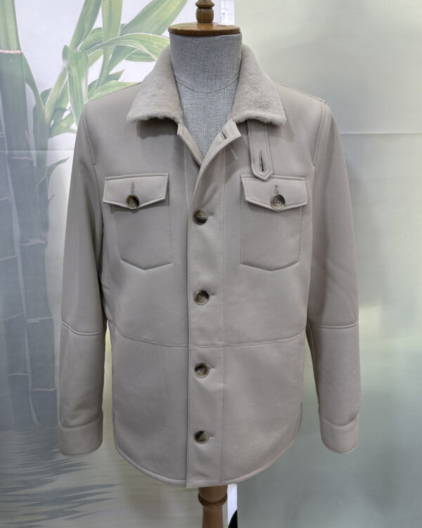 Men’s Shearling Fur Coat – Sand Beige