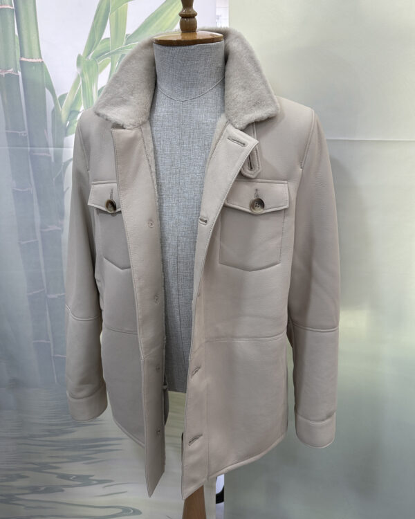 Men’s Shearling Fur Coat – Sand Beige