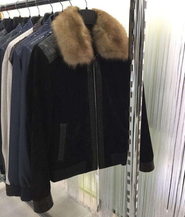 Sable Fur Collar Mouton Fur Lining Suede Jacket
