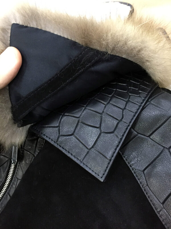 Sable Fur Collar Mouton Fur Lining Suede Jacket