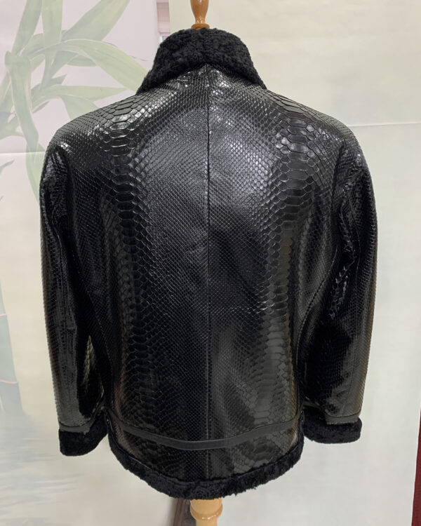 Python Leather Black Shearling Aviator Fur Jacket