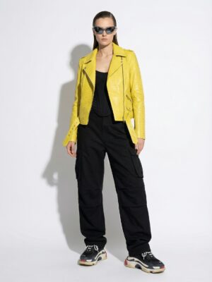 Genuine Python Leather Real Exotic Snake Skin Yellow Biker Jacket