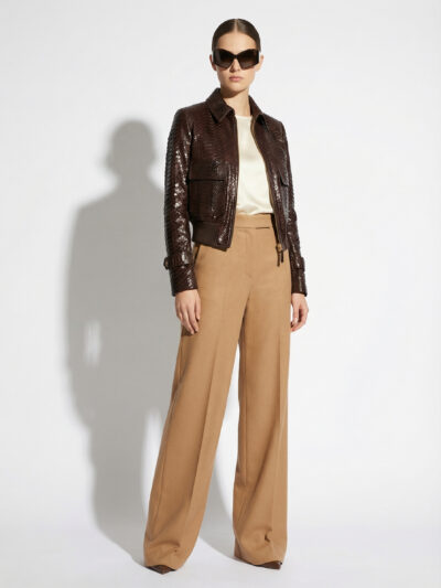 Genuine Python Leather Brown Snake Skin Exotic Bomber Jacket