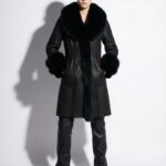 Fox Fur Trim Shearling Overcoat: Women's Black Fur Coat