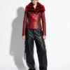 Genuine Python Leather Real Rex Fur Collar Red Exotic Skin Jacket