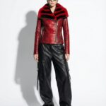 Genuine Python Leather Real Rex Fur Collar Red Exotic Skin Jacket
