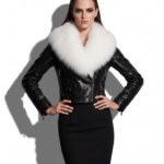 Black Python Biker Jacket with Fox Fur Trim