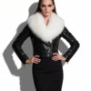 Black Python Biker Jacket with Fox Fur Trim