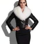 Black Python Biker Jacket with Fox Fur Trim