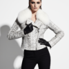 Women's Genuine Python Leather Real Fox Fur Collar White Exotic Biker Jacket