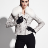 White Python Biker Jacket with Fox Fur Trim