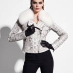 White Python Biker Jacket with Fox Fur Trim